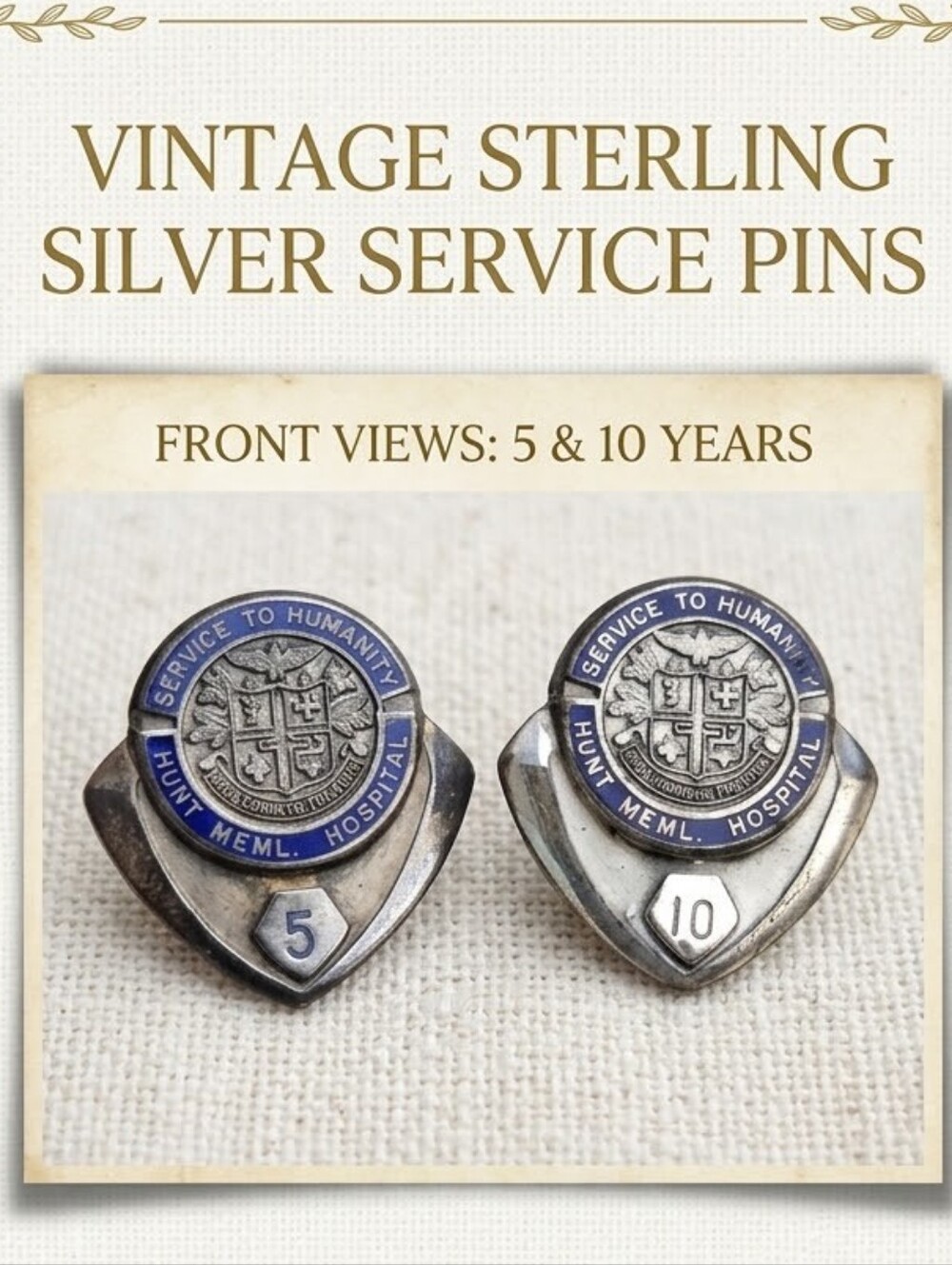 🌙Vintage Sterling Silver Enamel Service Award Lapel Pins – 5 & 10 Year Badges